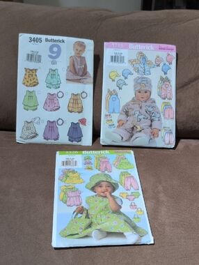 Butterick Lot of 3 Unused Baby Sewing Patterns Sizes NB, S M Vintage